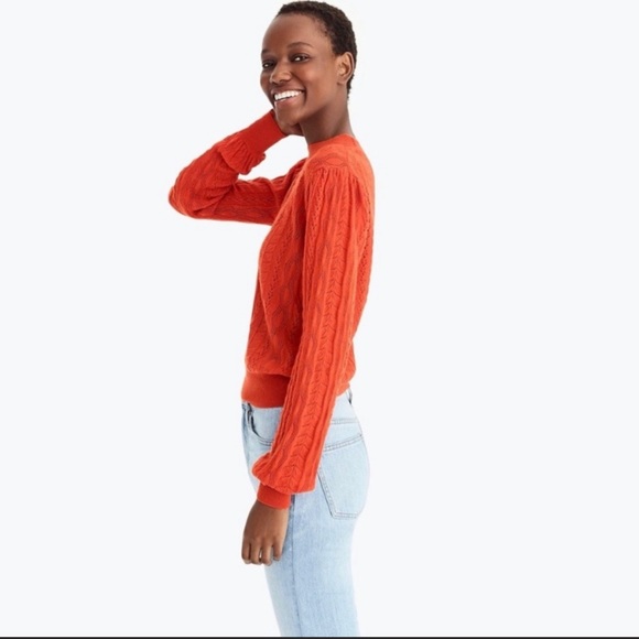 J Crew DEMYLEE Orange Mock Neck Pointelle Sweater - Picture 2 of 4